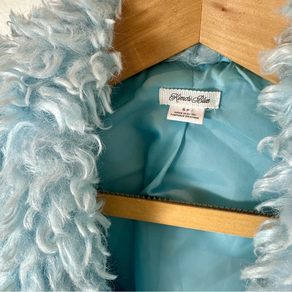 ❄️✌🏽 Urban Outfitters UO Elsa 70s Boho Teddy Kimchi Blue Faux Fur Blue Coat S - Picture 3 of 14